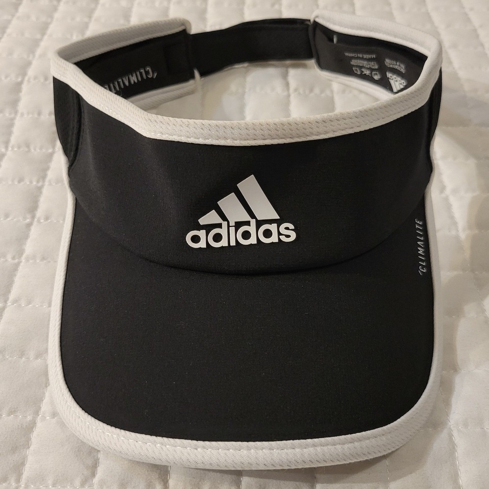 Adidas Climalite Visor Black White Athletic Sun Hat Tennis Sporty Golf Running